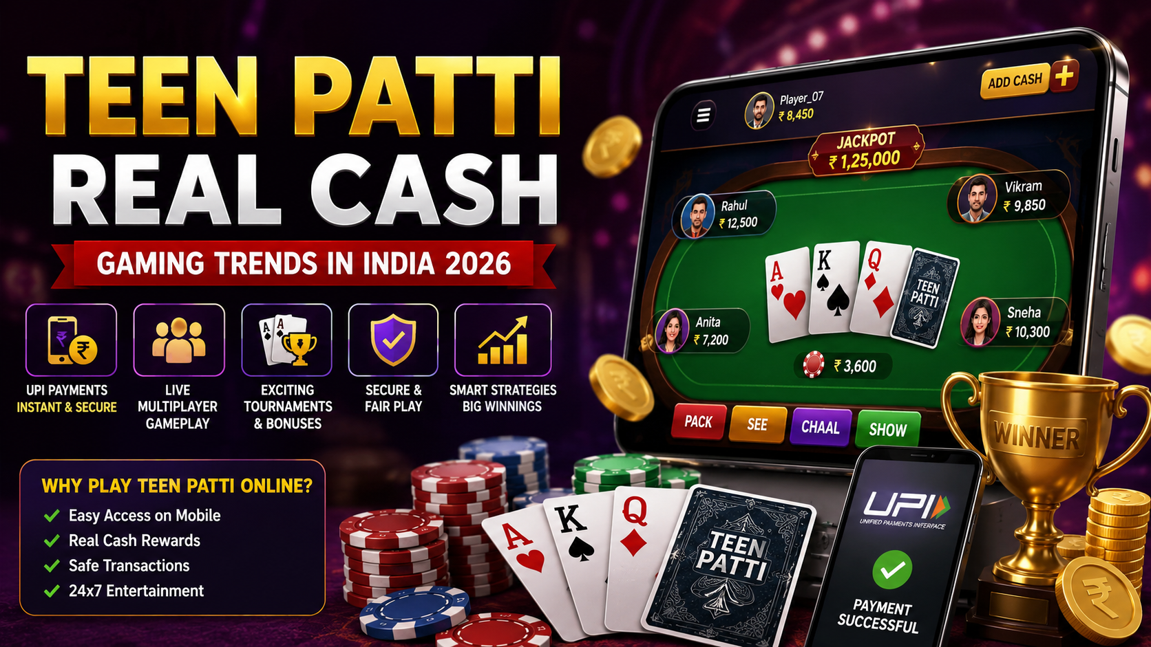 Players enjoying Teen Patti real cash gaming on mobile apps