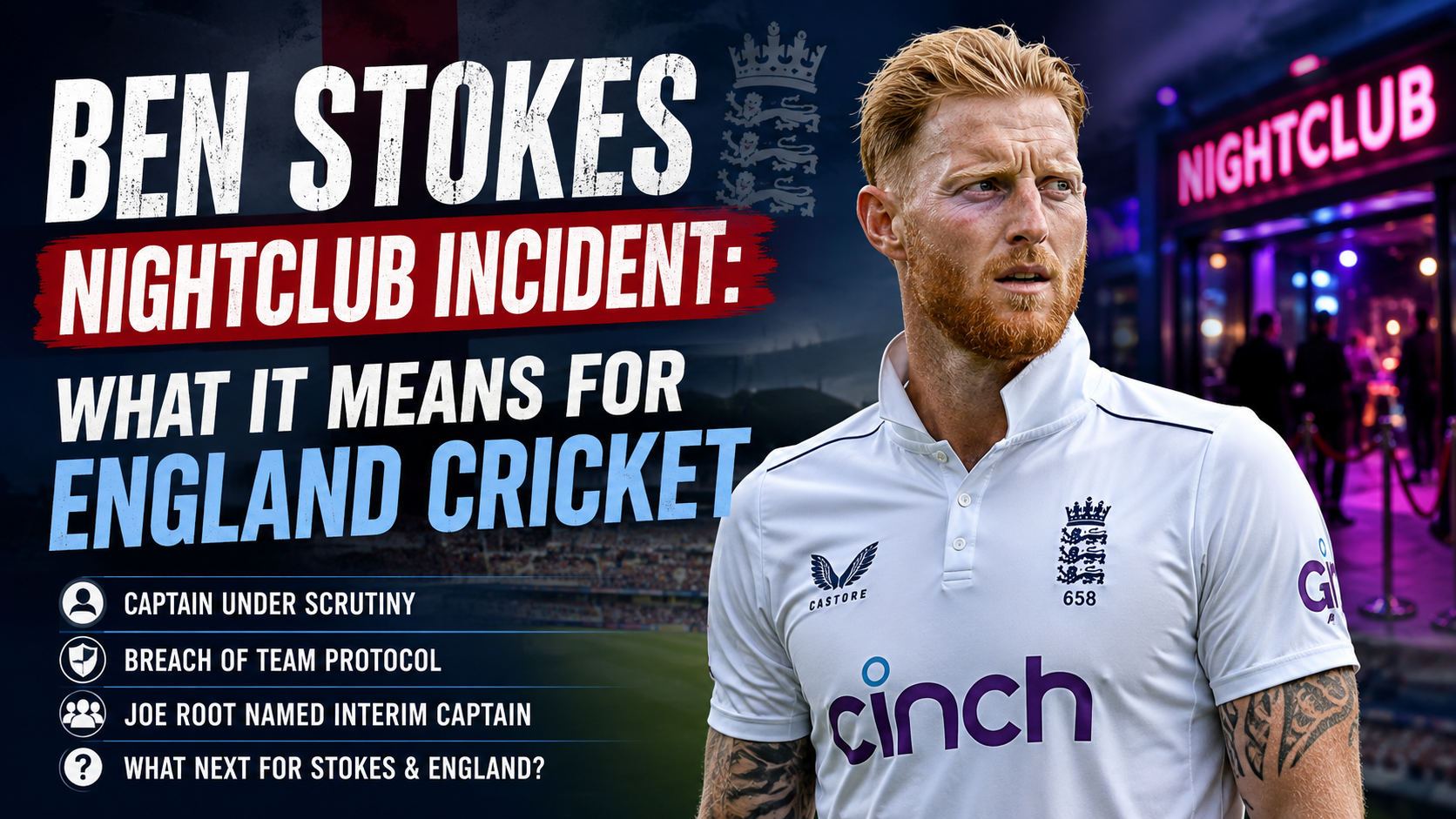 Ben Stokes during an England Test match amid discussions surrounding the nightclub incident and captaincy future.
