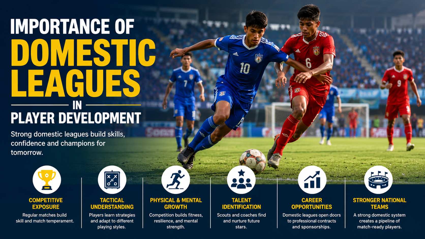 Young athletes competing in a domestic sports league match to develop skills, gain experience, and advance professionally