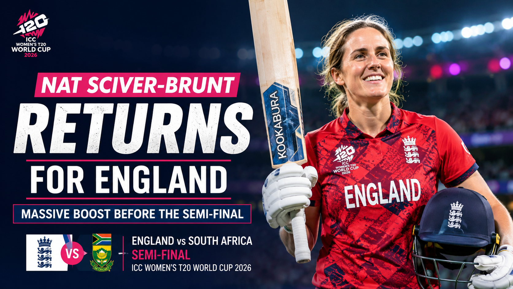 England captain Nat Sciver-Brunt celebrates her return from injury during the Women's T20 World Cup semi-final against South Africa.