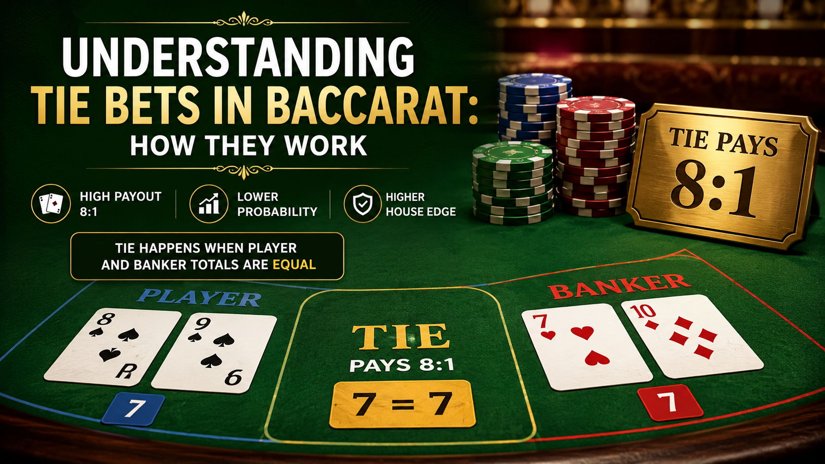 Tie Bets in Baccarat showing Player and Banker hands