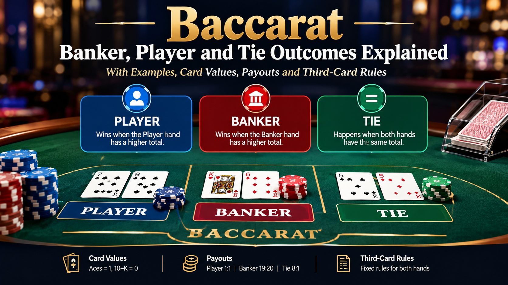 Baccarat Banker Player and Tie outcomes explained with examples