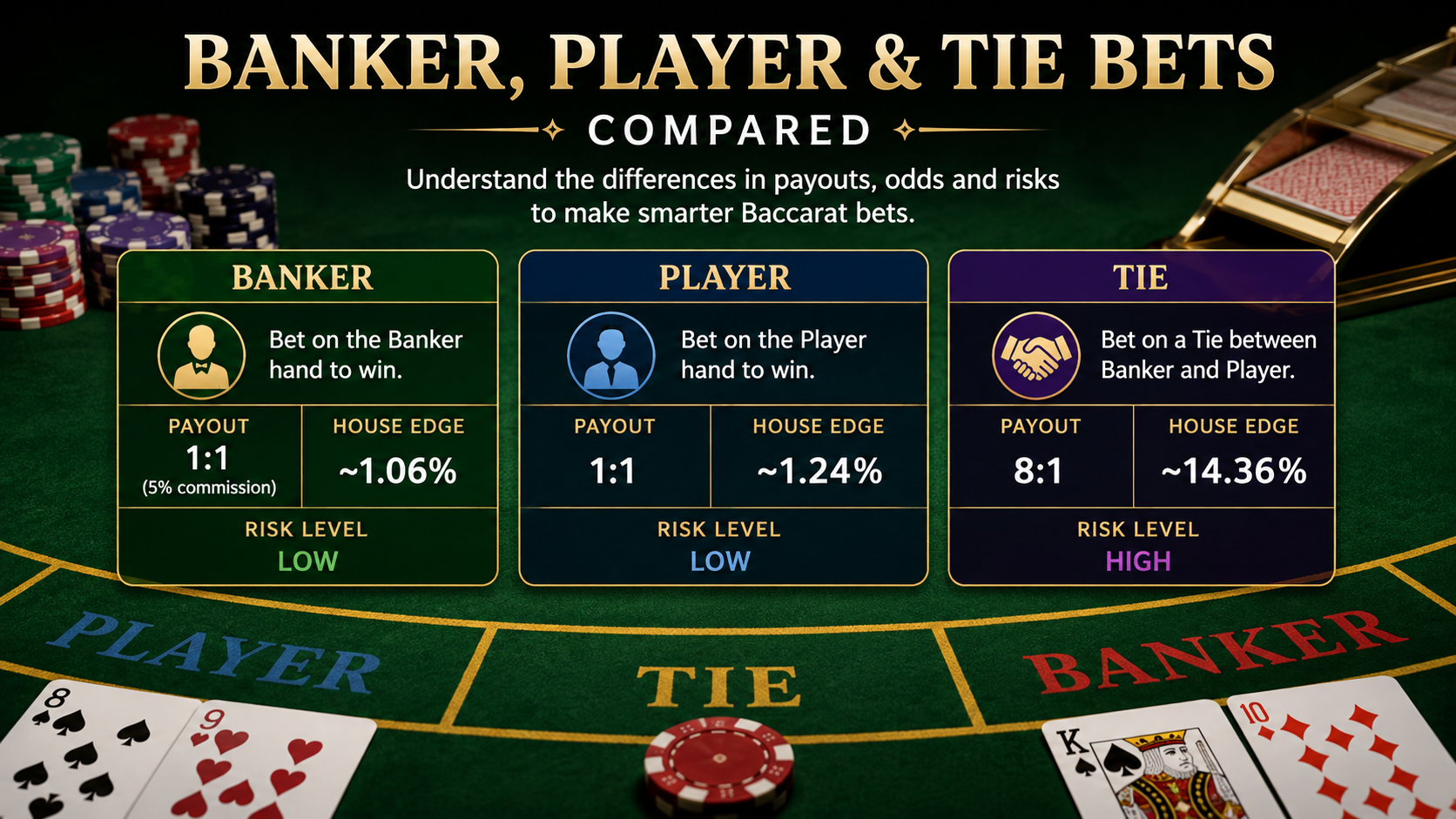 Banker Player and Tie Bets Compared in Baccarat